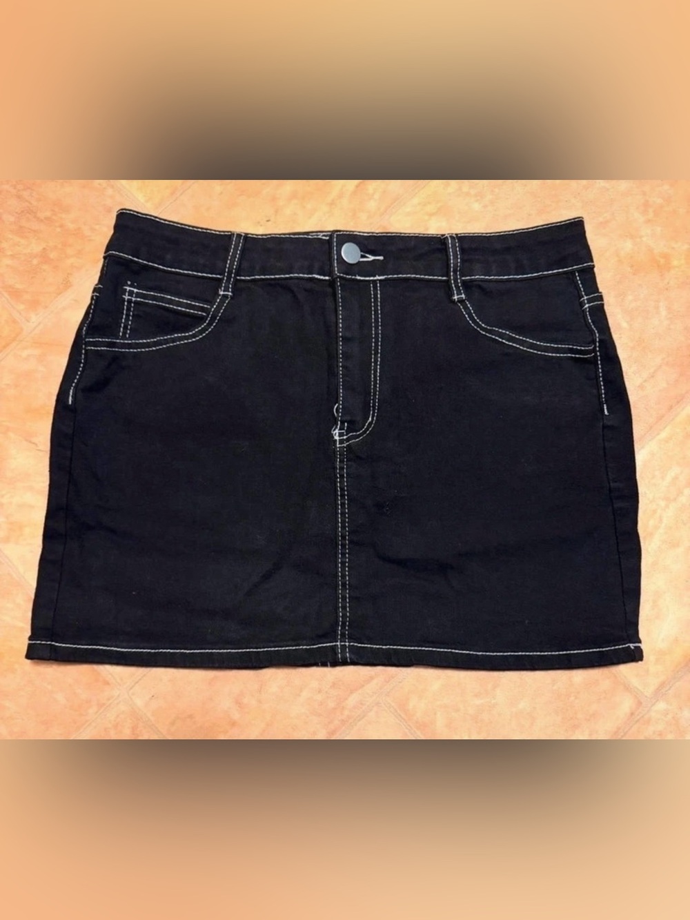 Black Denim Skirt with Contrast Stitching